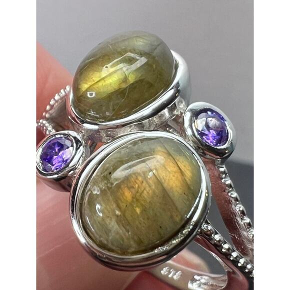 Labradorite and purple CZ sterling silver ring size 9 - Picture 11 of 11